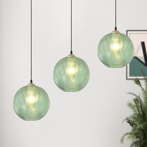 3 Stück Vintage Pendelleuchte Glas 25cm, Pendelleuchte Esstisch Hängelampe Wohnzimmer Höhenverstellbar Deckenlampe, Moderne Lampenschirm Glas Pendellampe Hängend für Küche, Esszimme Schlafzimmer