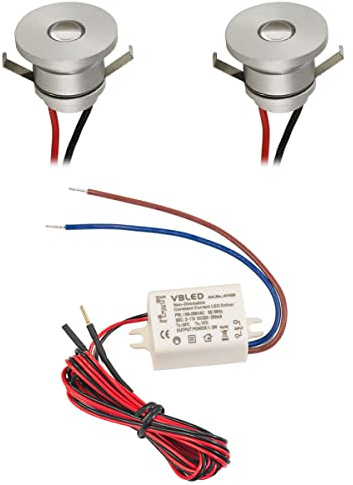 VBLED® 2er Set LED Aluminium Mini Einbaustrahler 3x1W 350mA 80lm warmweiß 3000K mit Netzteil Nicht dimmbar