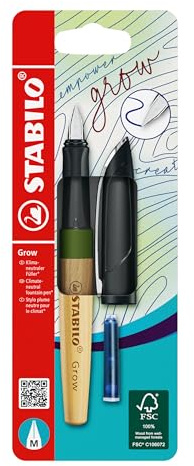 STABILO - Klimaneutraler Füller - Grow in moosgrün/Eiche - inkl. Patrone - blau (löschbar) - Blister