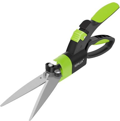 SZHLUX Grass Shears 360-Degree Swivel Blades, Ultra-Sharp Grass Cutter with 5’’ Stainless Steel Blades, Gardening Shears and Plant Cutting Scissors
