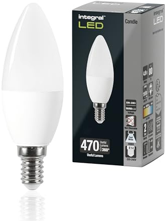 Integral LED E14 Blanc froid 4000K, 470LM, 4,2W(équivalent à 40W) Ampoule bougie dépolie non dimmable - Paquet de 4 - Efficace en énergie, Pour les lampes du salle à manger,chambre à coucherm et plus