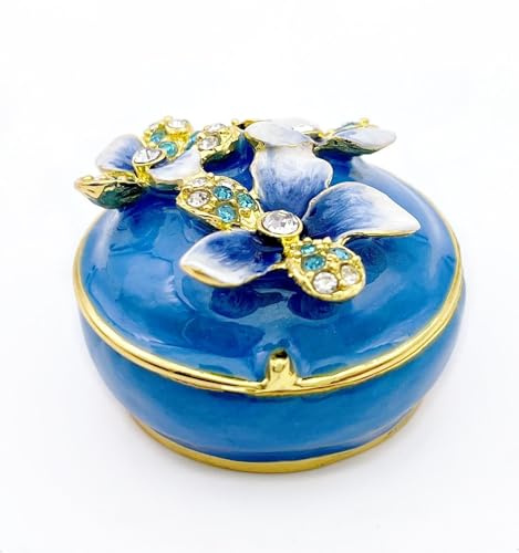 JWT Astyle Blue Orchid Trinket Boxes Hinged Small Jewelry Box with Crystals.Collectible Trinkets Home Gift Enamel Decorative Tiny Keepsake Box Decor Necklace Rings Earrings Organizer