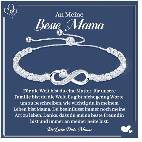 VU100 Muttertagsgeschenk Armband für Mama - Sterling Silber Tennis Armband 14k Weißgold Vergoldet - Kreatives Geschenk Mit Unendlichkeit Herz - Geburtstagsgeschenk für Damen