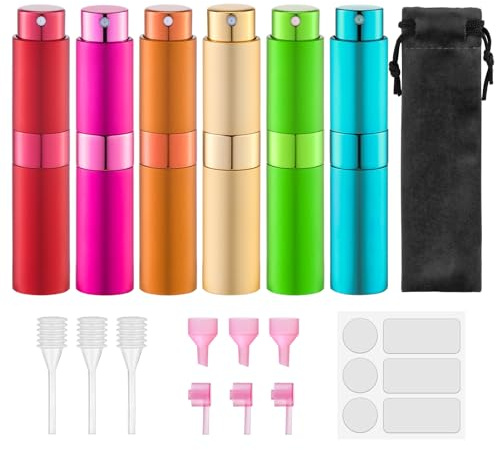 Lulupack 8ml Portátil Recargable Perfume Atomizador, Viaje Pulverizador,Agua Colonia Dispensador,Botella Spray(6pcs, Multicolor-6)