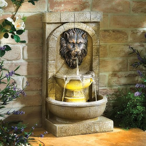 Coopers of Stortford - Solar Lion’s Head Water Feature Garden Outdoors