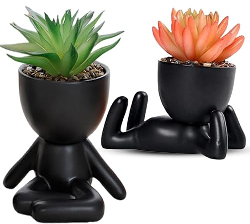 WoRuyKot Paquete de 2 Plantas Artificiales Decorativas Pequeñas, Lindas Mini en Suculentas Maceta, Artificiales Decorativas Interior, Adecuadas para Decoración de Oficina y Sala de Estar