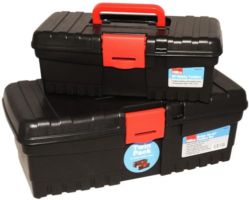 16 & 12 Inch HILKA Heavy Duty Hobby Toolbox Set | Clip Closure | Twin Pack | Carry Handle | DIY | Multi Purpose | Compartment | Contractors | Caddy | Garage TOOLBOX UK FREE P&P