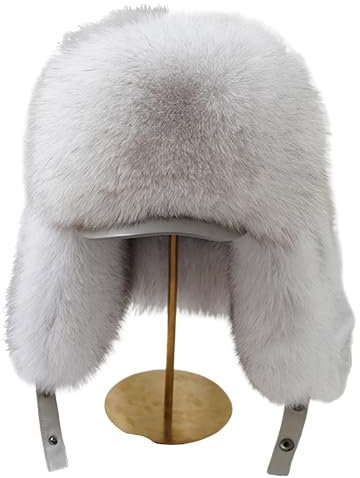 Russische Mütze Winter Herren Silber Kunstfell Bomber Fliegermütze Ushanka Cap Trapper Russischer Mann Skimützen Trooper Caps, Stil 6,56-57 cm