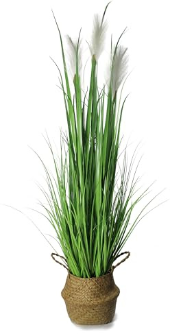 Kunstgras 120 cm hoch mit Seegraskorb Dekogras Gräser künstliche Pampas Deko Kunstpflanze künstliche Pflanze Grün Wohnzimmerdeko