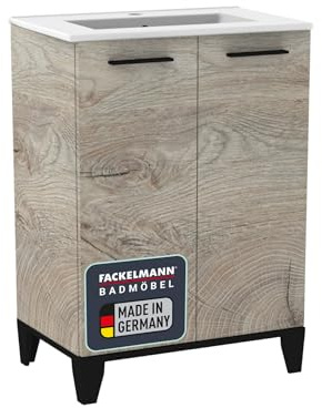FACKELMANN TE-A Badmöbelset 2-teilig 60 cm breit mit Füßen – Nature Oak Stil, Braun hell, Keramik für EIN modernes Badezimmer