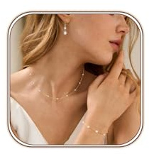 RMOYI Gold Jewelry Set for Women Dainty 14K Gold Plated Pearl Necklace Pearl Drop Dangle Earrings Pearls Bracelets Pearls Choker Necklace Wedding Bride Jewelry for Women