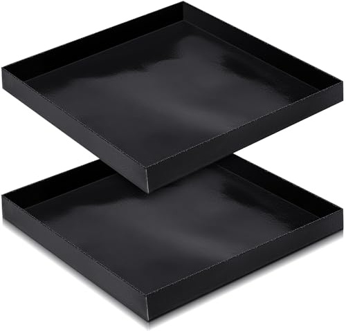 Teenyyou 2 Pcs 11'' x 11'' x 1'' PTFE Solid Oven Basket, Cooking Oven Trays, Non Stick Kitchen Cooking Basket, Black Baking Sheet, Trays for Accessories Chips Chicken Wings Bread Heating