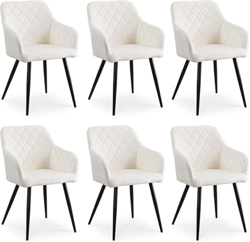 CLIPOP Esszimmerstühle 6er Set, Küchenstühle Beige Leinenstoff stühle Polsterstühle mit Armlehne Metallbeine Polstersessel Stühle für Esszimmer Küche (6, Samt Beige)