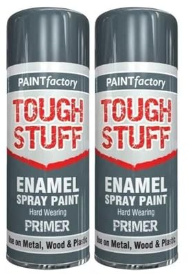 DIOXSTAR Enamel Grey Primer Spray Paint, Fast Drying, Suitable for Wood, Plastic, Metal, Interior and Exterior Use, Hard Wearing & Smooth Finish, 400ml (2 PCS)