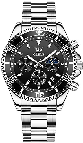 OLEVS Uhren Herren Chronograph Wasserdicht Analog Quarz Uhr Herren Mode Lässig Business Leuchtend Edelstahl Großgesicht Herrenuhr