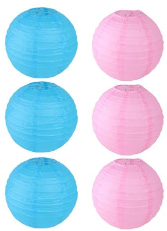 FANSU Papierlaterne Deko, Papierlaternen Set Papier Laterne Rund Hängende Papierlaternen 6 Stück Bunt Papier Laternen Feier Lampion Partydekorationen für Dekorative Hochzeit (40cm,Blau Rosa)