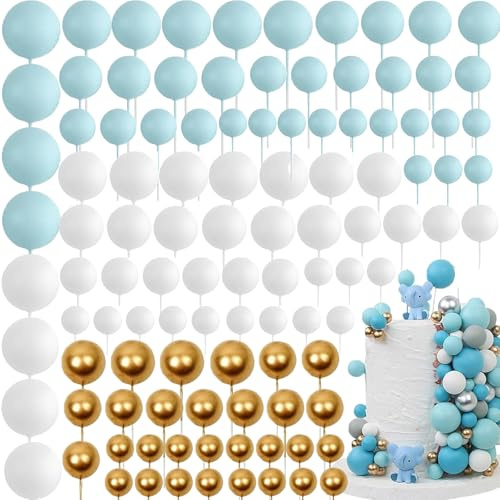 Topper Foam Ball Torta,108 Mini Topper Torta Palloncino Topper Inserto per Torta Cupcake, per Matrimoni Compleanni Feste Shower (Blu)