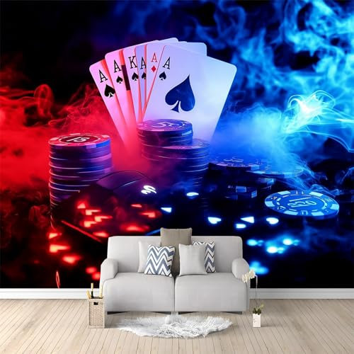 Fototapete Rauch Spielkarten Chips 350x256 cm Vlies Tapete 3D Effekt Moderne Wandtapete Dekoration, für Wohnzimmer Schlafzimmer TV-Hintergrund Wanddeko Wallpaper