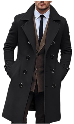 Generico Cappotto Lana Uomo Invernale Lungo Trench Elegante Cappotti da Lavoro Slim Fit Business Trenchcoat Soft Touch Calda Coat Cappotto Lungo Doppiopetto Trench Giacca Sottile Parka Offerta