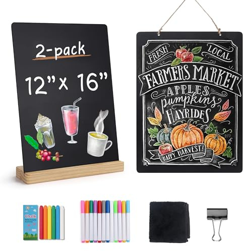 SELEAD Chalk Board Sign Board - 2 Pack 12x16 Inch Decorative Chalkboard with Wooden Stand + Hanging Rope, Table & Wall Decor, Double-Sided Message Menu Food Board for Business, Wedding