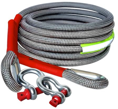 Corda di traino per recupero cinetico Cinghie di traino da 1 x 16 piedi per impieghi gravosi (39.000 libbre) con 2 grilli ad anello, fune in nylon per camioncino 4WD SUV ATV UTV (5m18t)