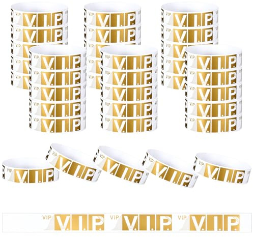 JJUNW VIP Einlassbänder, 100 Stück Papierarmbänder Vip Bändchen | Selbstklebend Wasserdichte Eintrittsarmbänder VIP Party Armbänder für Festival Partys Konzerte Vergnügungsparks(Gold)