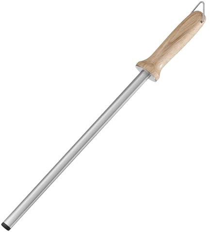 Navaris Acciaino Diamantato - Affilacoltelli con Manico in Legno Ergonomico - Affila Coltelli da Cucina - Affilatura Coltello di Qualità - Facile da Appendere