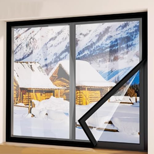 Transparent Fenster Isolierfolie Wärmeschutzvorhang Thermofolie Gegen Kälte Kälteschutzfolie Thermo Vorhang Selbstklebend Fensterisolierfolie für Winter (95x150cm)