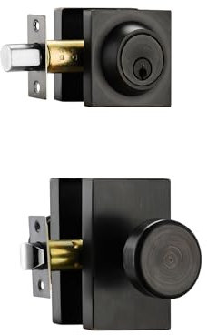 STARPY Türknauf für den Innen- und Außenbereich, mit Riegelschloss, Antik-Bronze, Schwarz, robuster Türknauf mit Schloss