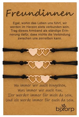 Bixorp Freundschaftsarmband für 2/3 / 4 mit Herz-Anhängern - BFF Armband für Mädchen & Damen - Ideales Geburtstagsgeschenk für die beste Freundin