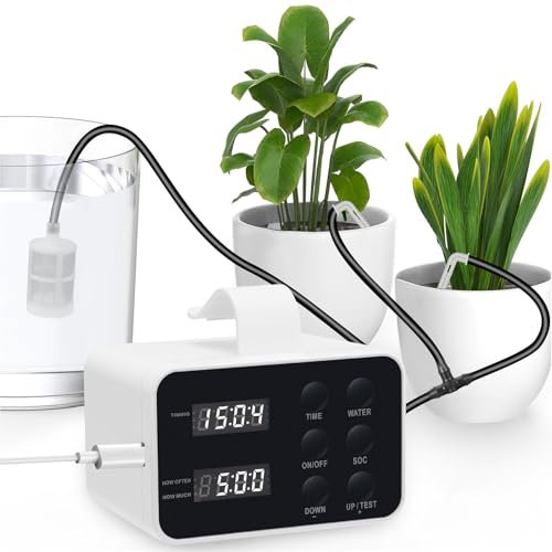 Neulriscn Automatic Watering System, DIY Automatic Drip Irrigation System Kit with 30-Day Digital Programmable Timer, LED Display&Battery Supply, Indoor Plant Self Watering System for 15 Potted Plants