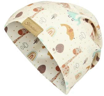 Sterntaler Beanie aus Soft Touch Jersey - süße Unisex Mütze mit Giraffen und Elefanten - Zwei Tragevarianten - bequem und stylisch - Natur, Größe 51