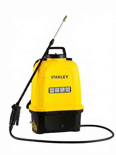 Stanley 16 l tryckspruta, trädgårdsspruta, elektrisk, litiumbatteri, teleskoplans justerbart munstycke, 2 h autonomi, max 5 bar, 0,6 l/min, gul/svart
