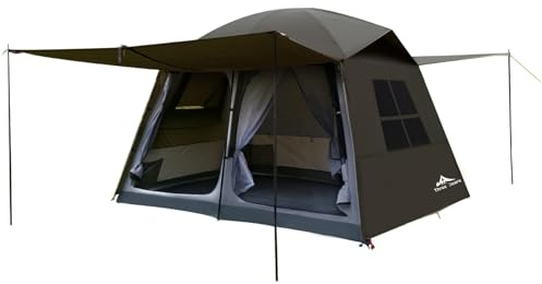 Three Bears 6-Person Tent, 3000mm Waterproof Double-Layer Tent with Room Dividers, Family Tent with Color-Coded Connection Buckles, Front and Rear Vestibules Can Be Set Up as Sunshade Canopies