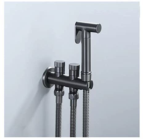 Pulvérisateur de bidet portatif gris pour toilettes, kit de pulvérisateur de couches en tissu pour bébé en laiton avec tuyau de 59 pouces, ensemble de bidet de toilette de salle de bain avec eau