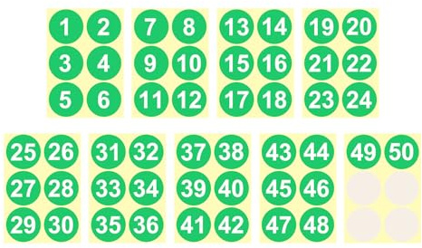 PATIKIL Calcomanías De Números Del 1 Al 50 De 4 Pulgadas/100 Mm, Etiquetas Redondas Autoadhesivas Vinílicas Consecutivas Pegatinas De Puntos De Colores Clasificación De Inventario, Verde