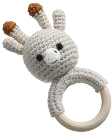 BabyRassel - hholz Rassel Toys | Morso ad anello di anelli agli animali all'uncinetto | Decorazioni morbide per bambini per compleanno | Regali per per la nascita per ragazze
