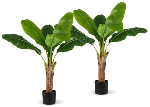 GIANTEX Künstliche Pflanzen 2er Set Tropische Palme 107 cm im Topf Kunstpflanzen Paradiesvogel Pflanze Bananenbaum mit Blättern Kunstbaum Zimmerpflanze Deko Dekopalme Dekopflanze Dekobaum für Zuhause