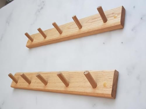 Generisch MAXARTI Wandgarderobe 50cm 2er Set Eiche massiv – Kleiderhaken aus Holz je 5 Haken – Garderobenleiste Holz Wandmontage Flur Schlafzimmer Bad Handgefertigt in Deutschland