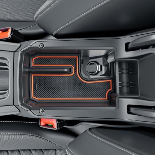 BIBIBO Mittelkonsole Aufbewahrungsbox für 2020-2024 Seat Leon MK4 / Cupra Leon/Cupra Formentor, Organizer mit Rutschfestermatte, Mittelarmlehne, Ablagefach, Auto Armlehnenablage Zubehör (Orange)