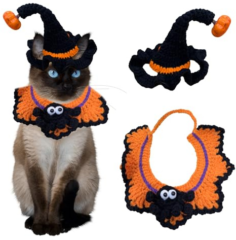 KERANEET Halloween katzenkostüm Haustier Kostüm Halloween Katzenhalsband Katzen Hut Kostüm für Katzen und Einige Welpen