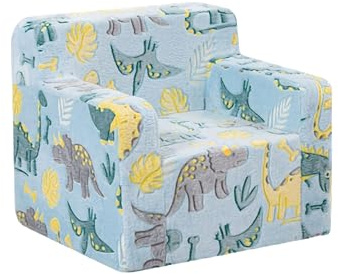 MeMoreCool Kindersofa mit Nacht Leuchtstoff, Flauschiger Sessel, Blau Dino | Flauschiger Kindersessel mit nachtleuchtendem Stoff, vielseitig als Sofa oder Lounge für Kinderzimmer und Leseecke nutzbar