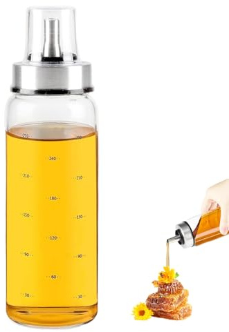 ZoeQide Distributeur de miel en verre 300 ml – Distributeur de sirop anti-goutte avec couvercle et bec verseur – Distributeur de miel en verre pour cuisine, petit déjeuner, café bar et restaurant