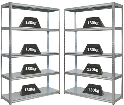 PROREGAL Mega Deal 2er-Sparset Metallregal Steel Eagle 180x120x40cm Fachlast 130kg Verzinkt Schwerlastregal, Küchenregal, Kellerregal, Steckregal, Garagenregal, Lagerregal