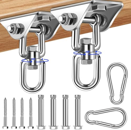 FoiiLiio 2 Piezas Pesada Gancho de Techo acero inoxidable 450 kg Capacidad de carga 360 ​​° Rotación, para silla colgante, Columpio, Yoga, Saco de boxeo, Hamaca