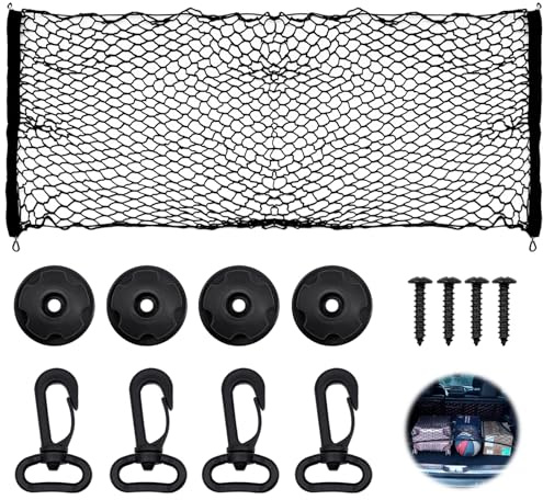 Mudoulu Rete Bagagliaio Auto 110x60cm con 4 Ganci e Viti, Rete Portaoggetti Elastica Universale per SUV Station Wagon Furgoni e Camion, Accessorio per Carico Ordinato