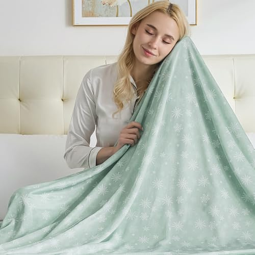 RUMBALUXY Couverture rafraîchissante pour Les dormeurs Chauds, Couverture été Taille Q-Max >0,45, Motif Flocon-Vert pâle, 228x228cm
