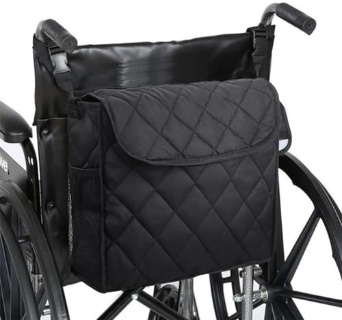 Sac de Rangement pour Fauteuil Roulant Sac à Dos Universel pour Fauteuil Roulant Déambulateur et Scooter Sacoche Arrière pour Déambulateur avec Poches Latérales Pochette de Rangement Étanche, Noir