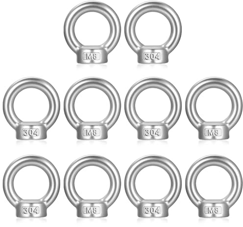 10 Pcs Ecrou M8, Écrou à Anneau, Écrous à œil en acier inoxydable 304, écrou à œil avec filetage femelle pour levage et applications portuaires et marines (M8)