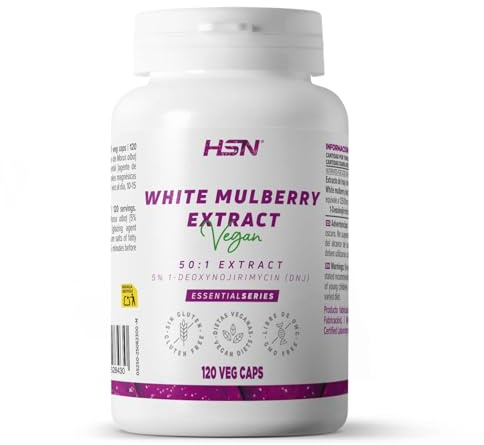 HSN Weißer-Maulbeer-Extrakt (Morus alba) 50:1 250 mg | 120 Vegetarische Kapseln | Standardisiert auf 5% 1-Desoxynojirimycin (DNJ) | Ohne Gentechnik (Non-GMO), Vegan, Glutenfrei